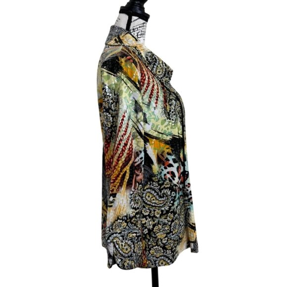 IC Collection Womens Button Up Top Jacket Abstract Print Art Shiny Retro Size M - Picture 3 of 7